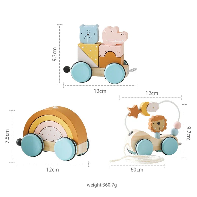 Fidtoy Pull Along Wooden Toy for Toddlers Educational Car 1+