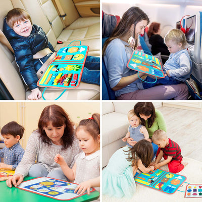 Fidtoy Montessori Busy Board for Toddlers – 8-in-1 Preschool Activity Board, Travel Learning Toy, Fine Motor Skills Busy Book