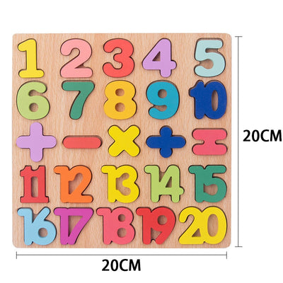 Rompecabezas de madera 3D Montessori para niños con formas de alfabeto y números
