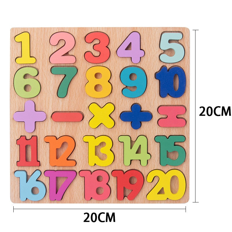 Rompecabezas de madera 3D Montessori para niños con formas de alfabeto y números