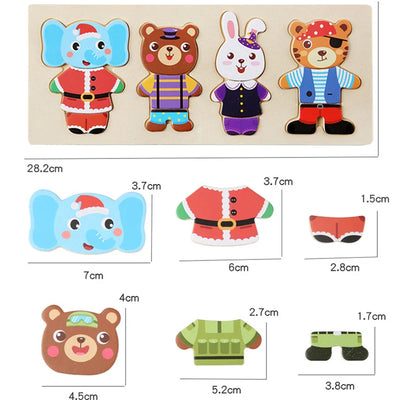 Rompecabezas de madera Montessori con animales para niños - Juguete educativo para bebés y niños