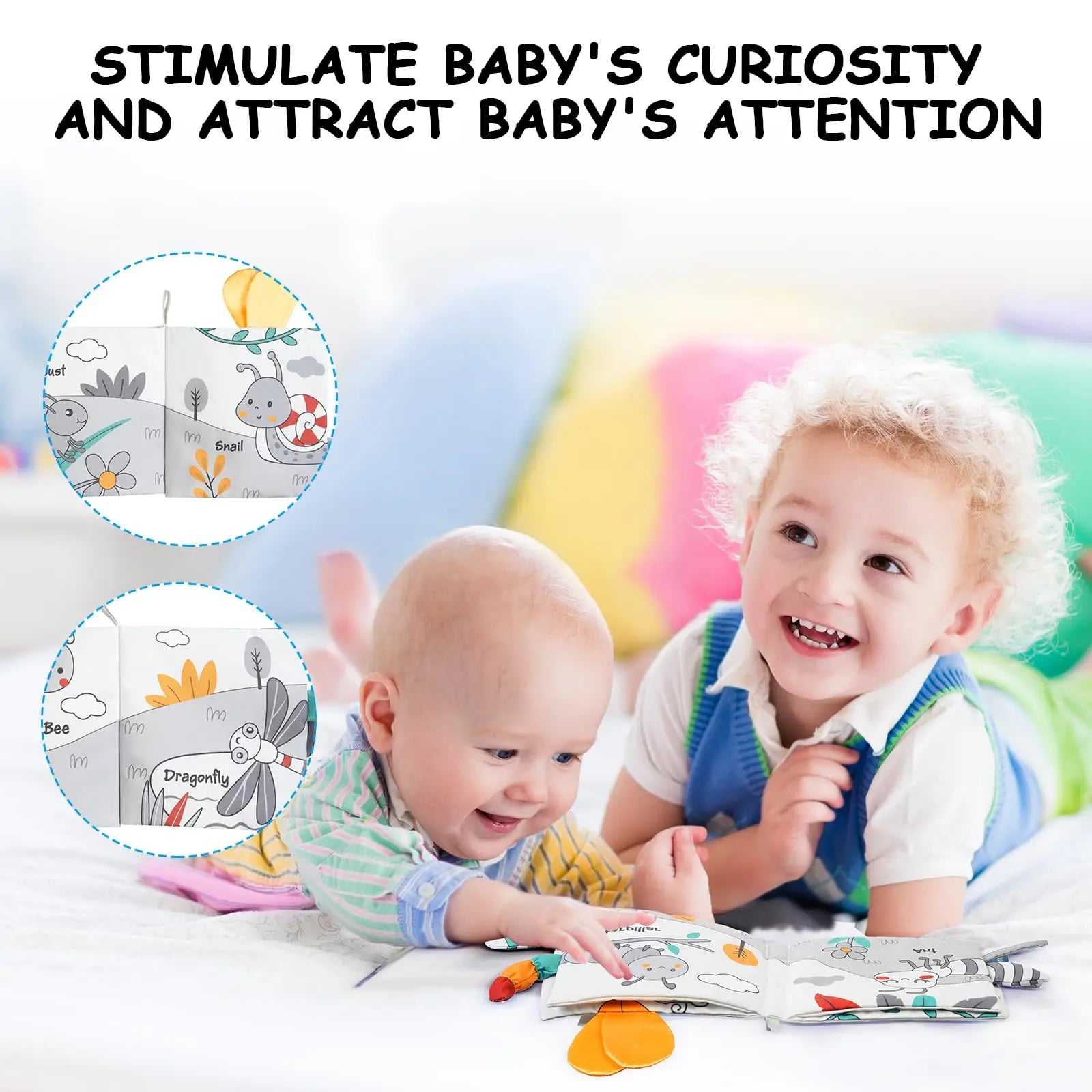 Fidtoy Libros de tela suave en 3D con sonido crujiente | Juguete de aprendizaje sensorial para bebés de 0 a 12 meses
