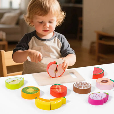 Fidtoy Juego de Comida de Madera para Cortar para Niños | Juego de Imitación Montessori y Habilidades Motrices Finas
