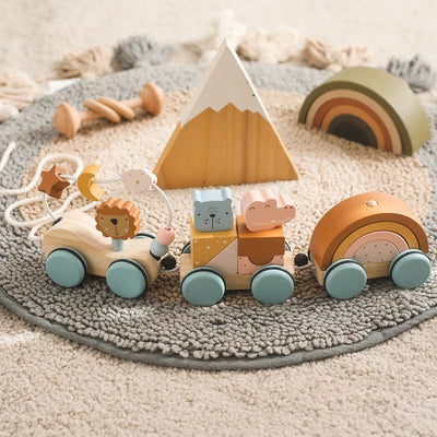 Fidtoy Pull Along Wooden Toy for Toddlers Educational Car 1+