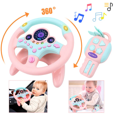 Volante de juguete Fidtoy para niños simulador de conducción – Juguete para asiento de coche con llave interactiva, luces y sonidos