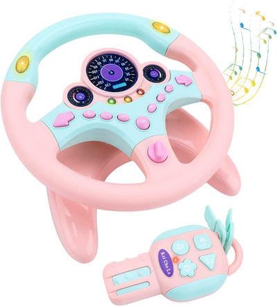 Volante de juguete Fidtoy para niños simulador de conducción – Juguete para asiento de coche con llave interactiva, luces y sonidos