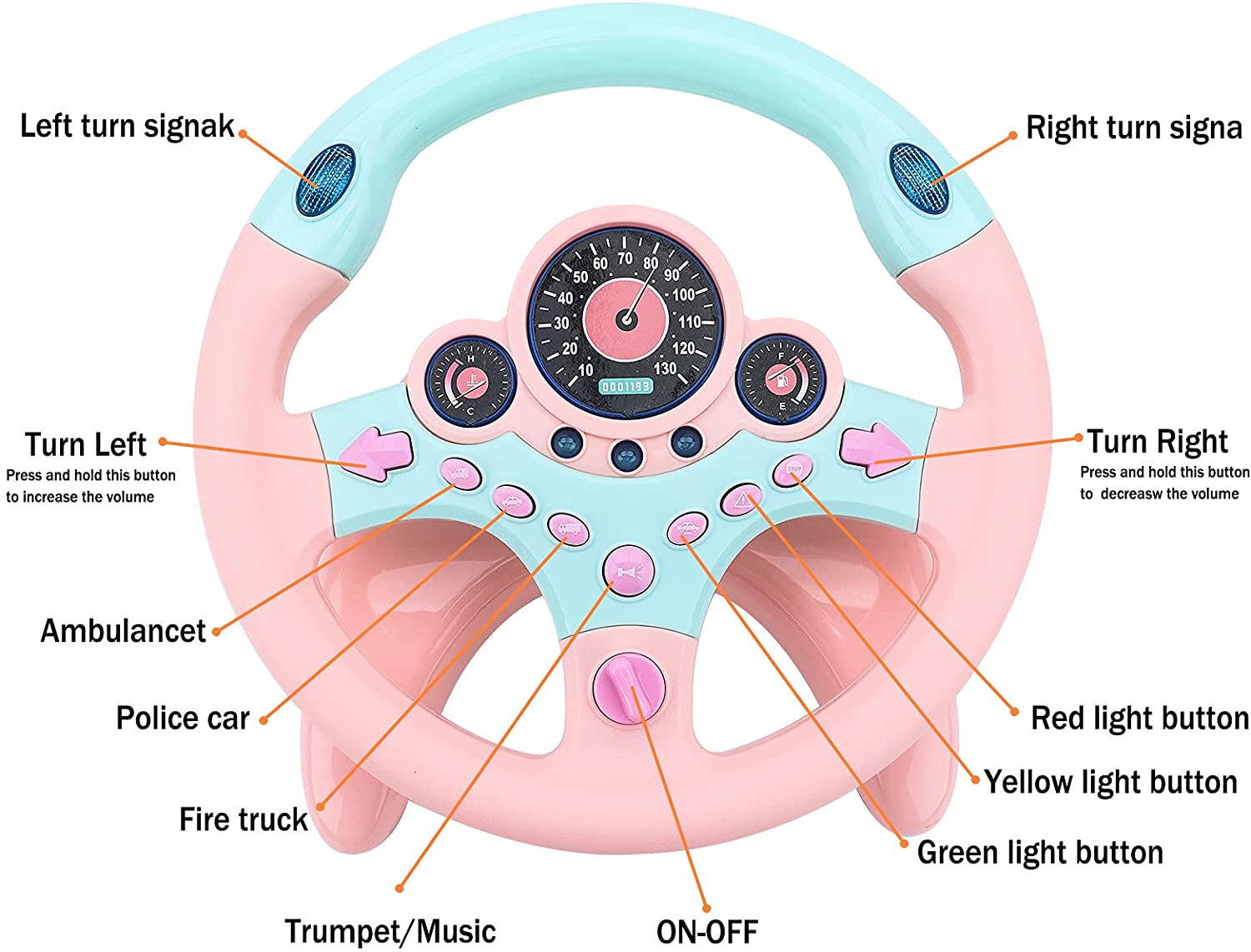 Volante de juguete Fidtoy para niños simulador de conducción – Juguete para asiento de coche con llave interactiva, luces y sonidos