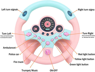 Volante de juguete Fidtoy para niños simulador de conducción – Juguete para asiento de coche con llave interactiva, luces y sonidos
