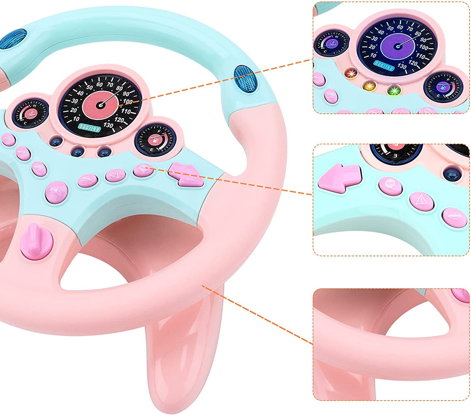Volante de juguete Fidtoy para niños simulador de conducción – Juguete para asiento de coche con llave interactiva, luces y sonidos