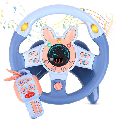 Volant pour voiture de siège arrière, jouet de volant de simulation de conduite, jouet éducatif lumineux et musical pour enfants, bleu