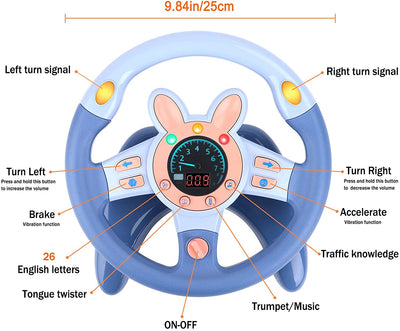 Volant pour voiture de siège arrière, jouet de volant de simulation de conduite, jouet éducatif lumineux et musical pour enfants, bleu