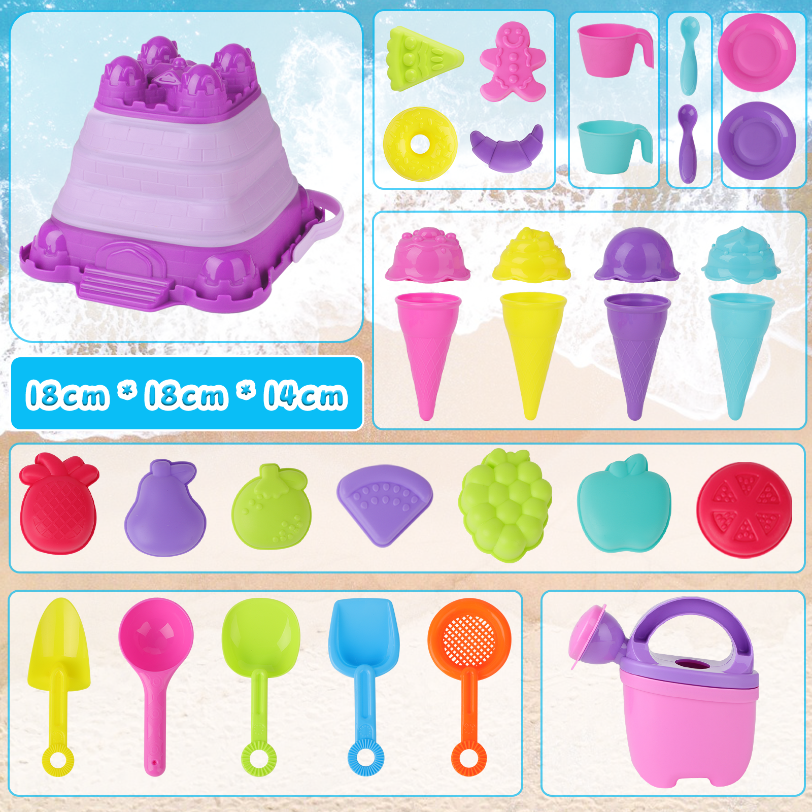 33PCS Jouets de Plage Outils à Crème Glacée Jouets de Jardin Extérieur Jouets de Bain pour Bébé