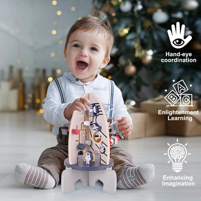 Fidtoy Wooden Rocket Activity Toy for Toddlers – STEM Multi Activity Learning Toy Age 1+