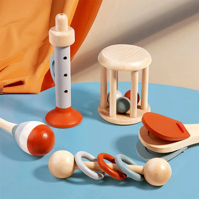 Fidtoy Wooden Musical Instrument Set for Toddlers Montessori Learning Toy for Quiet Time and Fine Motor Skill Development