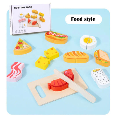 Fidtoy Juego de Comida de Madera para Cortar para Niños | Juego de Imitación Montessori y Habilidades Motrices Finas
