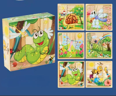 Fidtoy Puzzle en bois d'animaux pour tout-petits – Jouet éducatif rotatif à 9 pièces pour les 3-6 ans, développement de la motricité fine et des compétences cognitives Montessori