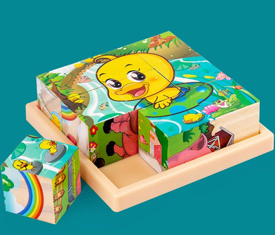 Fidtoy Puzzle en bois d'animaux pour tout-petits – Jouet éducatif rotatif à 9 pièces pour les 3-6 ans, développement de la motricité fine et des compétences cognitives Montessori