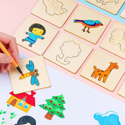 Fidtoy Wooden DIY Drawing Templates Montessori Art Toy Set(20 Pcs)