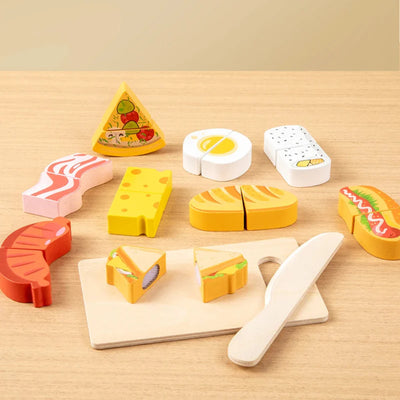 Fidtoy Juego de Comida de Madera para Cortar para Niños | Juego de Imitación Montessori y Habilidades Motrices Finas