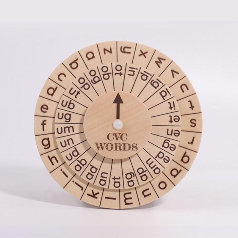 Juego de lectura Montessori con tablero y rueda giratoria de palabras CVC