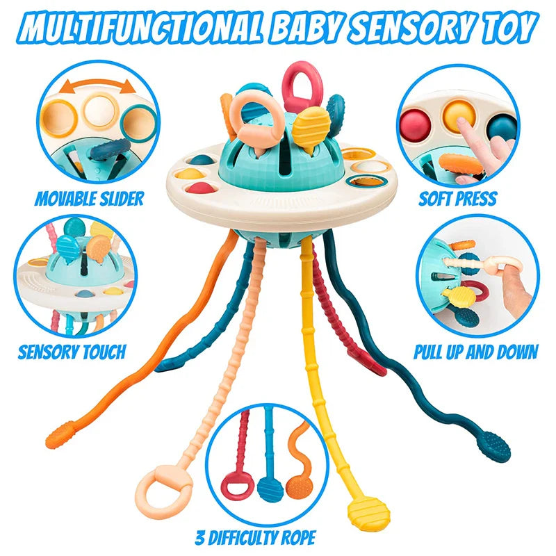 Juguete de dentición de silicona Montessori sensorial ovni