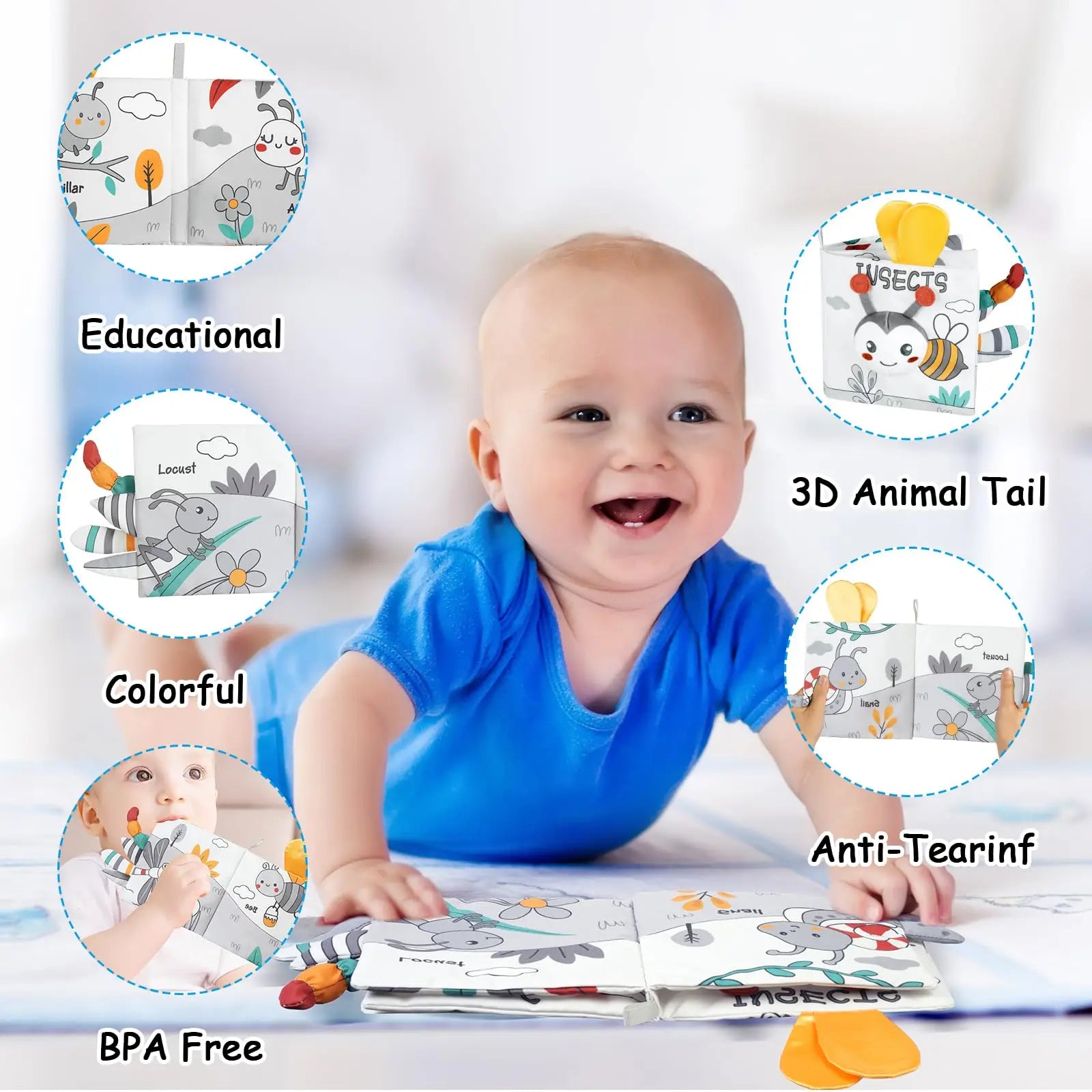 Fidtoy Libros de tela suave en 3D con sonido crujiente | Juguete de aprendizaje sensorial para bebés de 0 a 12 meses