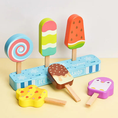 Fidtoy Wooden Ice Cream Set for Toddlers Pretend Play