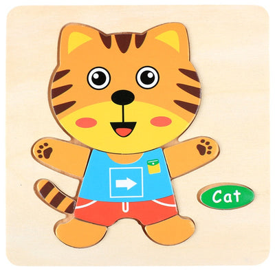 Set de 3 rompecabezas de madera con dibujos animados Montessori