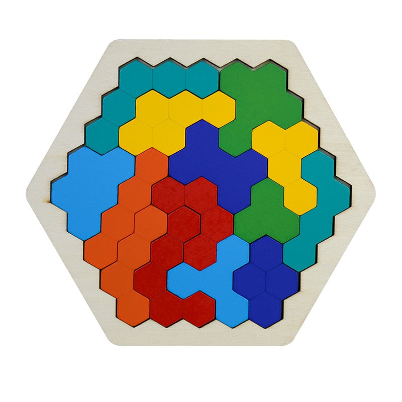 Rompecabezas de madera hexagonal Tangram para niños