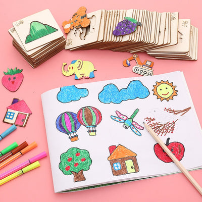 Fidtoy Wooden DIY Drawing Templates Montessori Art Toy Set(20 Pcs)