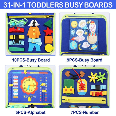 Fidtoy Tablero de Actividades 8 en 1 – Juguete Educativo con Forma de Bolso para Niños Pequeños de 2+ Años