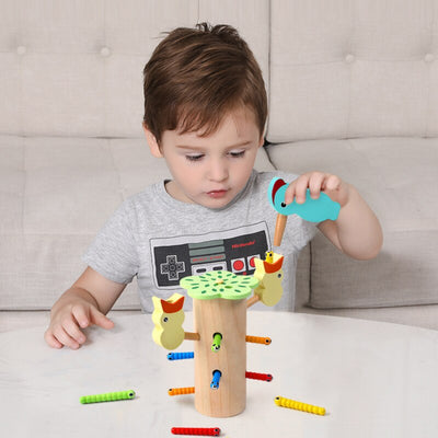 Juego de atrapar gusanos magnéticos de pájaro carpintero B