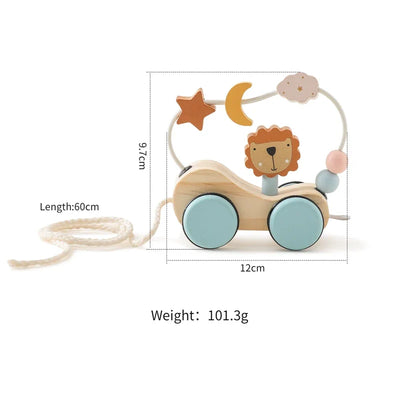 Fidtoy Pull Along Wooden Toy for Toddlers Educational Car 1+