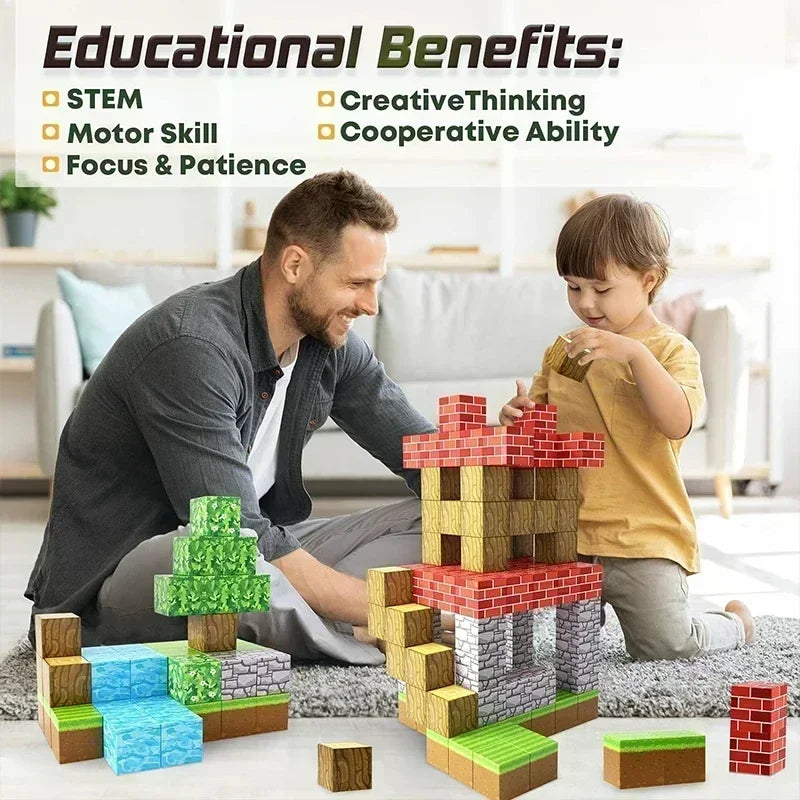 Bloques de construcción magnéticos – Juguetes de construcción creativos para montar uno mismo con caja de almacenamiento de regalo para el aprendizaje y juego imaginativo de los niños