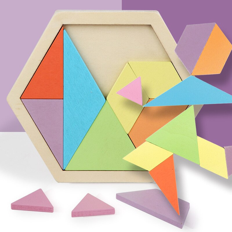 Rompecabezas de madera hexagonal Tangram para niños