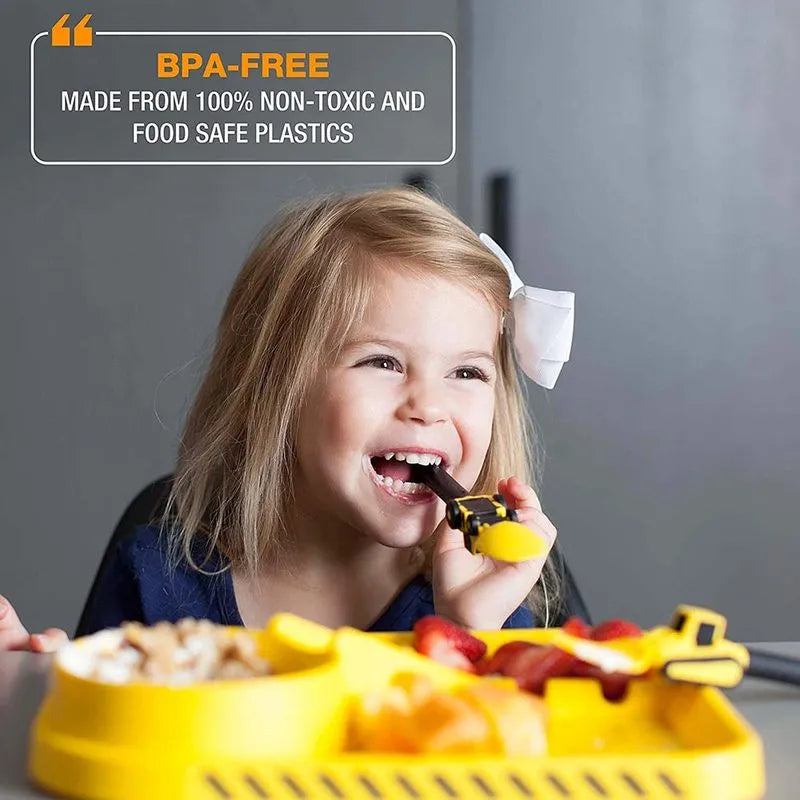 ExcavaBite Kids' Construction Plate and Utensil Set