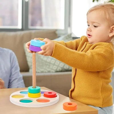 Juego de enhebrar círculos Fidtoy, juguete de enhebrar Montessori de madera para niños pequeños