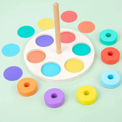 Juego de enhebrar círculos Fidtoy, juguete de enhebrar Montessori de madera para niños pequeños