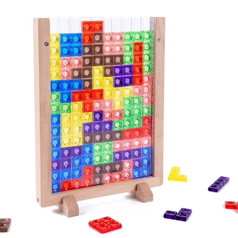 Fidtoy Set de Construction en Bois Tetris – Jouet Éducatif Montessori pour Enfants