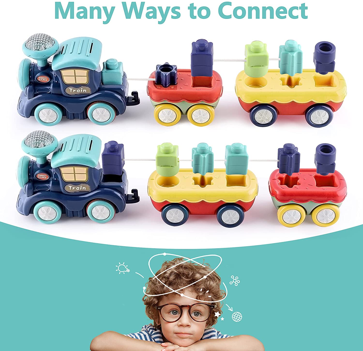 Fidtoy Musical Train Set with Blocks for Toddlers