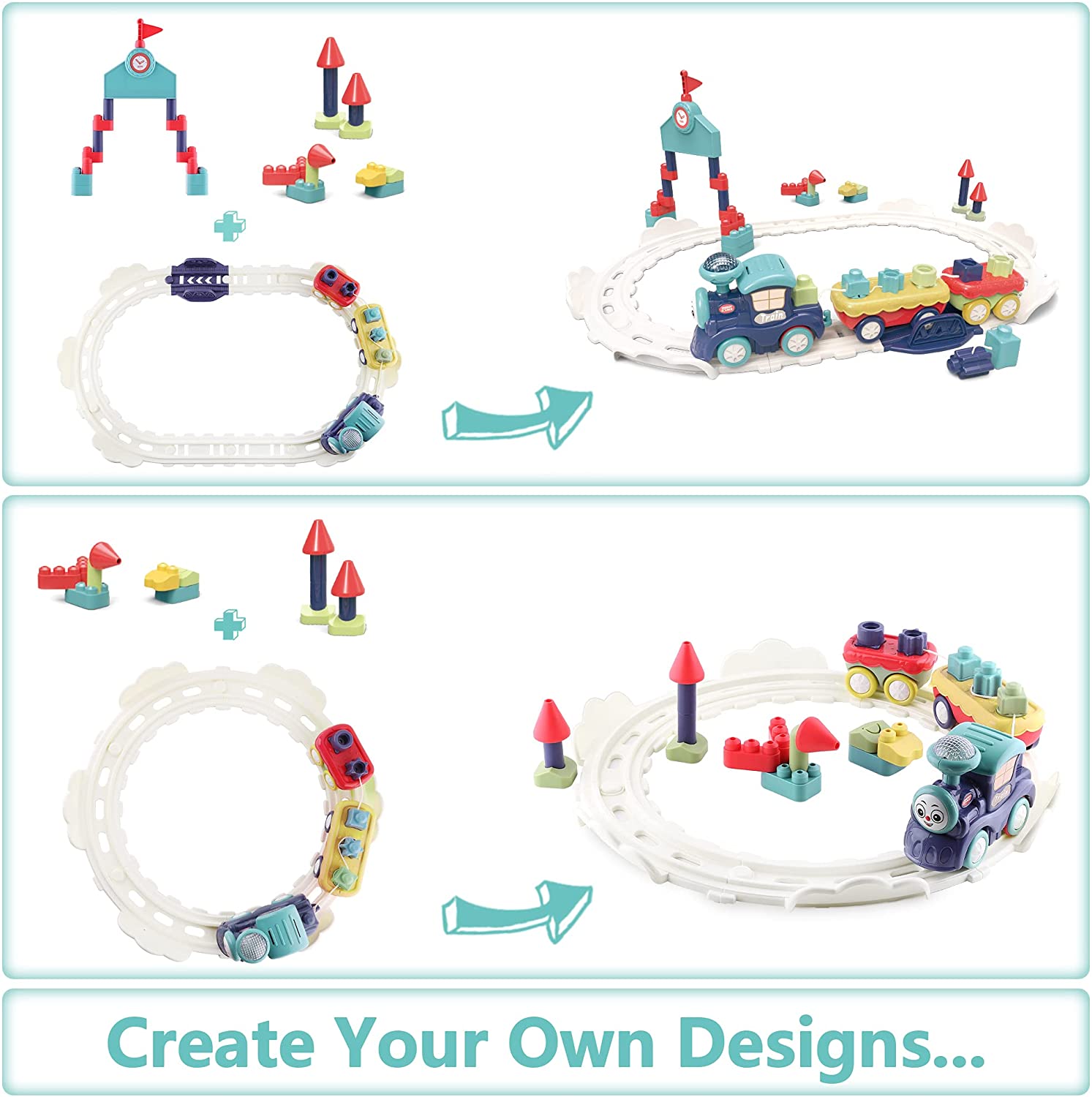 Fidtoy Musical Train Set with Blocks for Toddlers