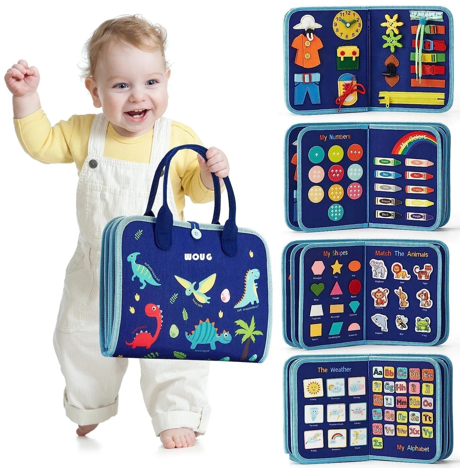 Fidtoy Montessori Busy Board for Toddlers – 8-in-1 Preschool Activity Board, Travel Learning Toy, Fine Motor Skills Busy Book