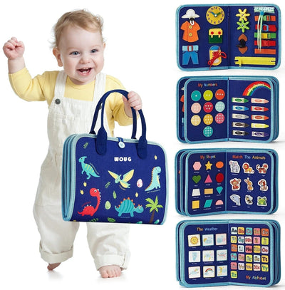 Fidtoy Montessori Busy Board for Toddlers – 8-in-1 Preschool Activity Board, Travel Learning Toy, Fine Motor Skills Busy Book
