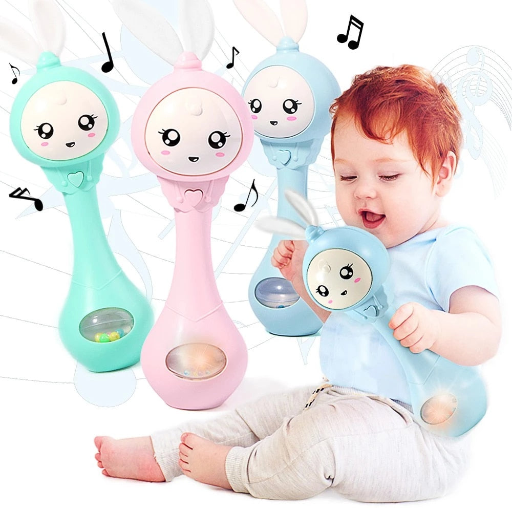Fidtoy Musical Baby Rattle Teether Toy – Light Up Sensory Rattle with 6 Melodies, Colorful Beads, Teething Design, and Hand-Grip Play