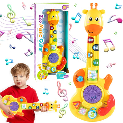 Fidtoy Girafe Guitare Musicale Jouet pour Tout-petits – Guitare Lumineuse pour Enfants avec Piano, Batterie, Sons d'Animaux, Tri de Formes et Modes Musicaux