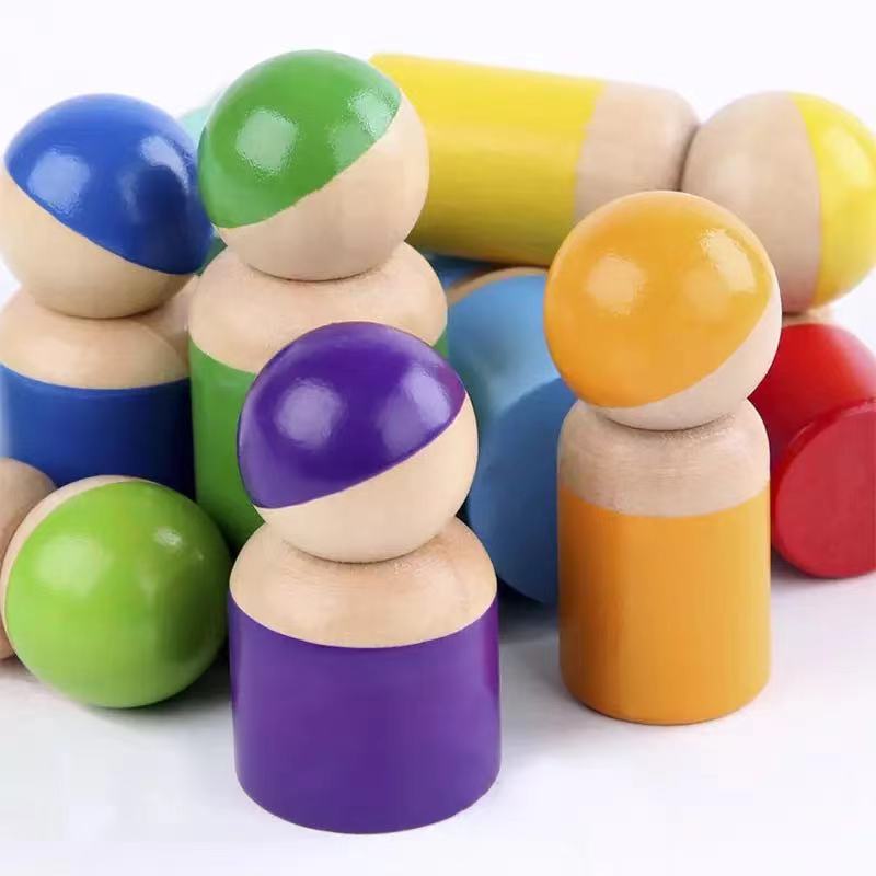 Jouet sensoriel Montessori en bois avec figurines à chevilles - Jouets de motricité fine