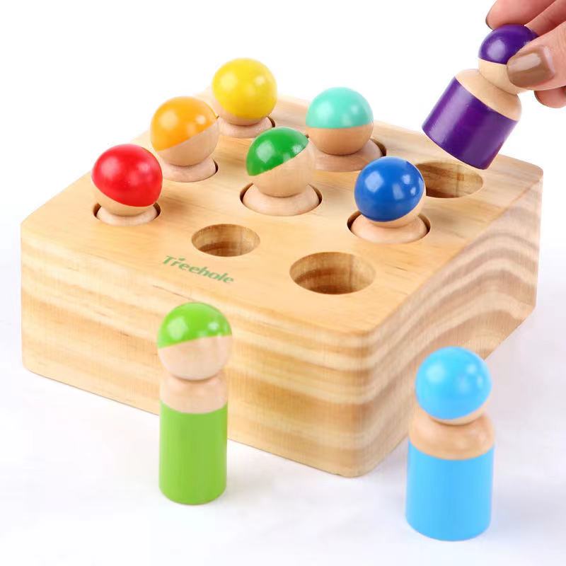 Jouet sensoriel Montessori en bois avec figurines à chevilles - Jouets de motricité fine