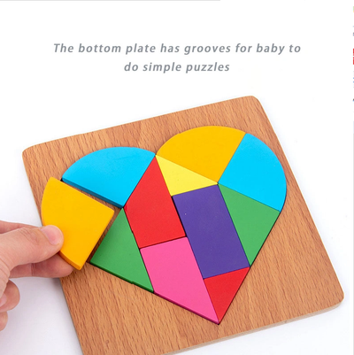 Formes géométriques simples en bois, puzzle cœur