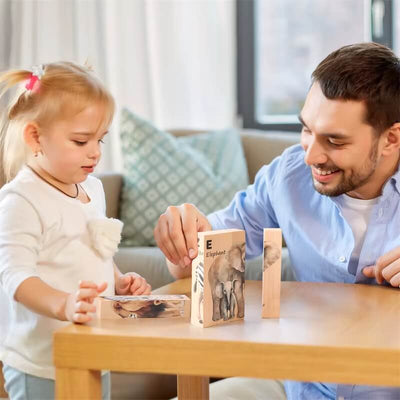 Fidtoy Wooden Animal Puzzle for Toddlers – 4-in-1 Rotating Block Learning Toy Age 2+