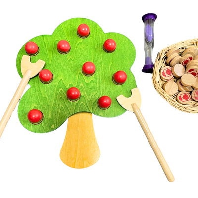 Bandeja de clavijas de árbol de manzana Montessori para contar B